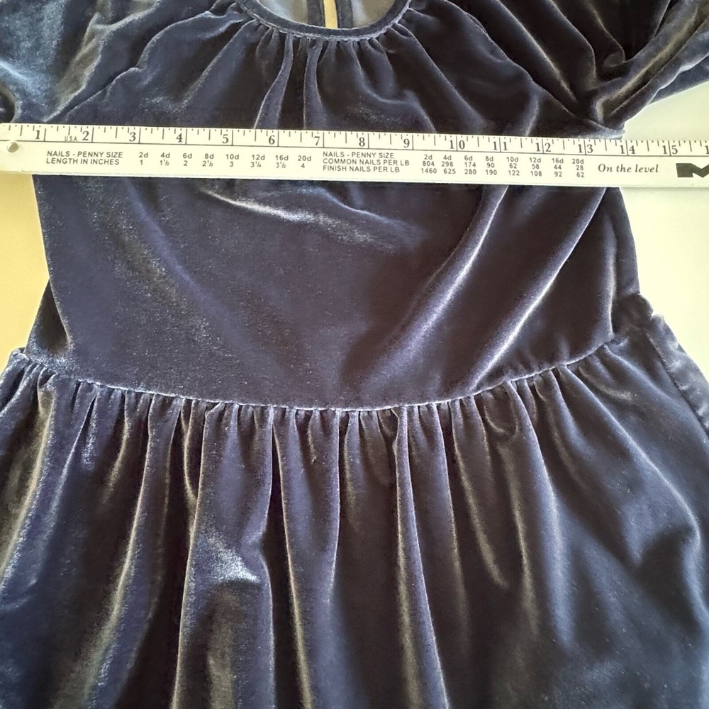 Crewcuts Velvet Tiered Party Dress Kids Size S Long Sleeve Ruffle Slate Blue - Picture 11 of 12